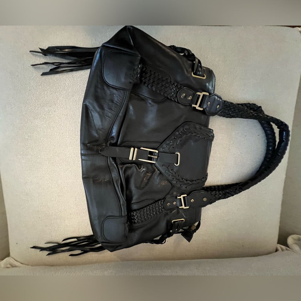 Cole Haan Black Leather Shoulder Bag with Braided Straps